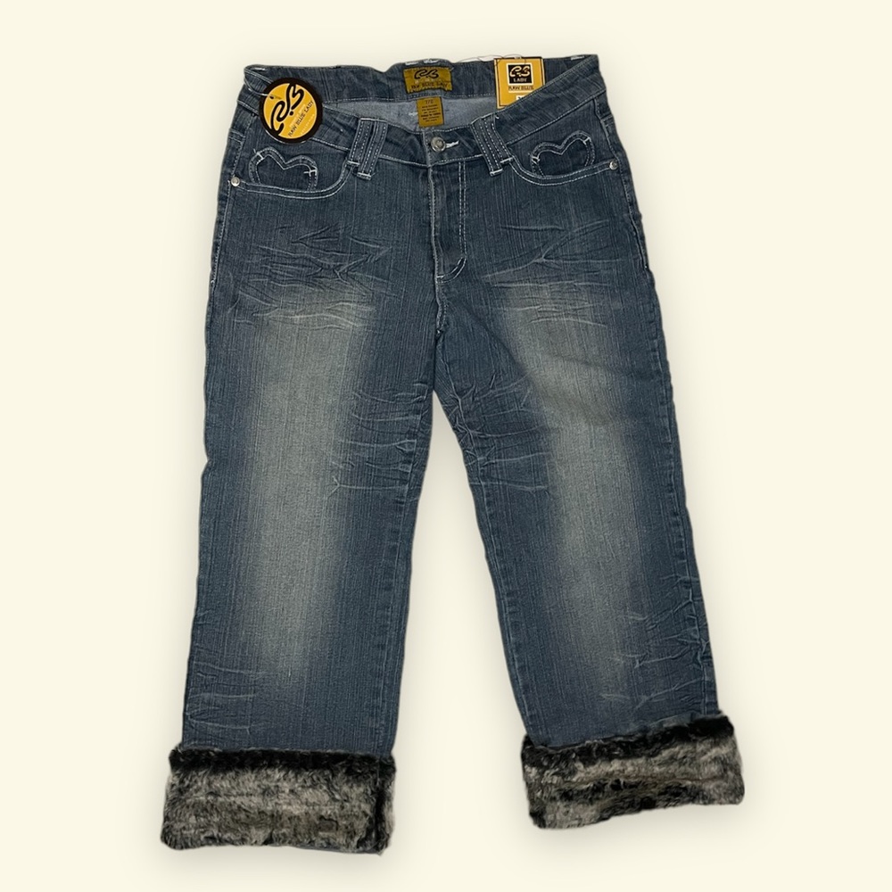 Y2K Raw Blue Lady Heart Pants